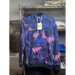 Nike Dri-FIT Mens Soccer Hoodie Blue Pink Floral Graphic FQ5294-010 Small NEW